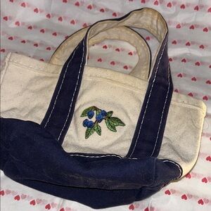 Embroidered Canvas Tote Bag - Navy and Cream